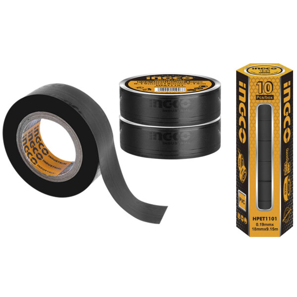 CINTA AISLADORA INGCO NEGRA 18MM PACK X 10 UNIDADES HPET1101 CINTA AISLADORA INGCO NEGRA 18MM PACK X 10 UNIDADES HPET1101
