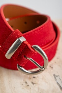 Cinto Cuero Hebilla Redonda Rojo