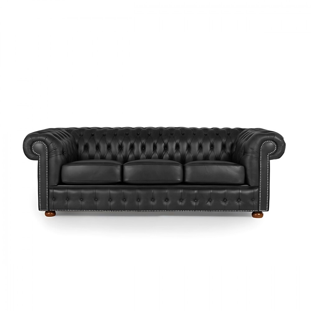 Sillón 100% Cuero - 3 Cuerpos - Chesterfield Negro