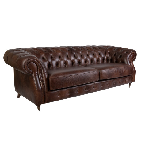 SOFA 3 CUERPOS CUERO-100-NATURAL MARRON NEW CHESTERFIELD CHOC.