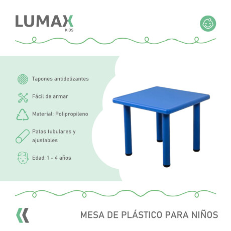 Mesa Cuadrada de Plástico y Metal para Niños 60x60cm Azul