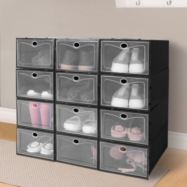 Caja Organizadora Zapatos Zapatera 24 Unidades Caja Apilable Variante Color Negro