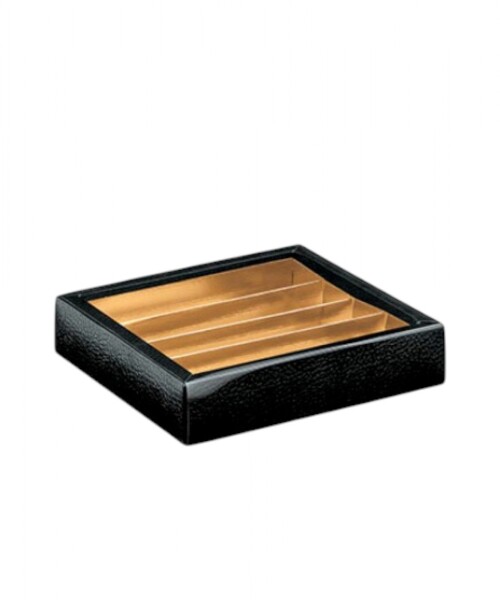 Bombonera con visor 14,5x14,5x3,5 cm. PELLE NERO