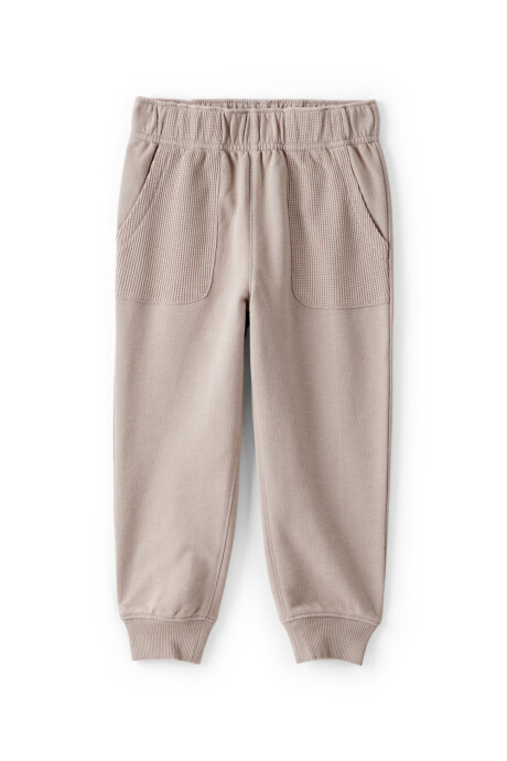 Set dos piezas de algodón, pantalón y buzo cierre un cuarto, beige Sin color