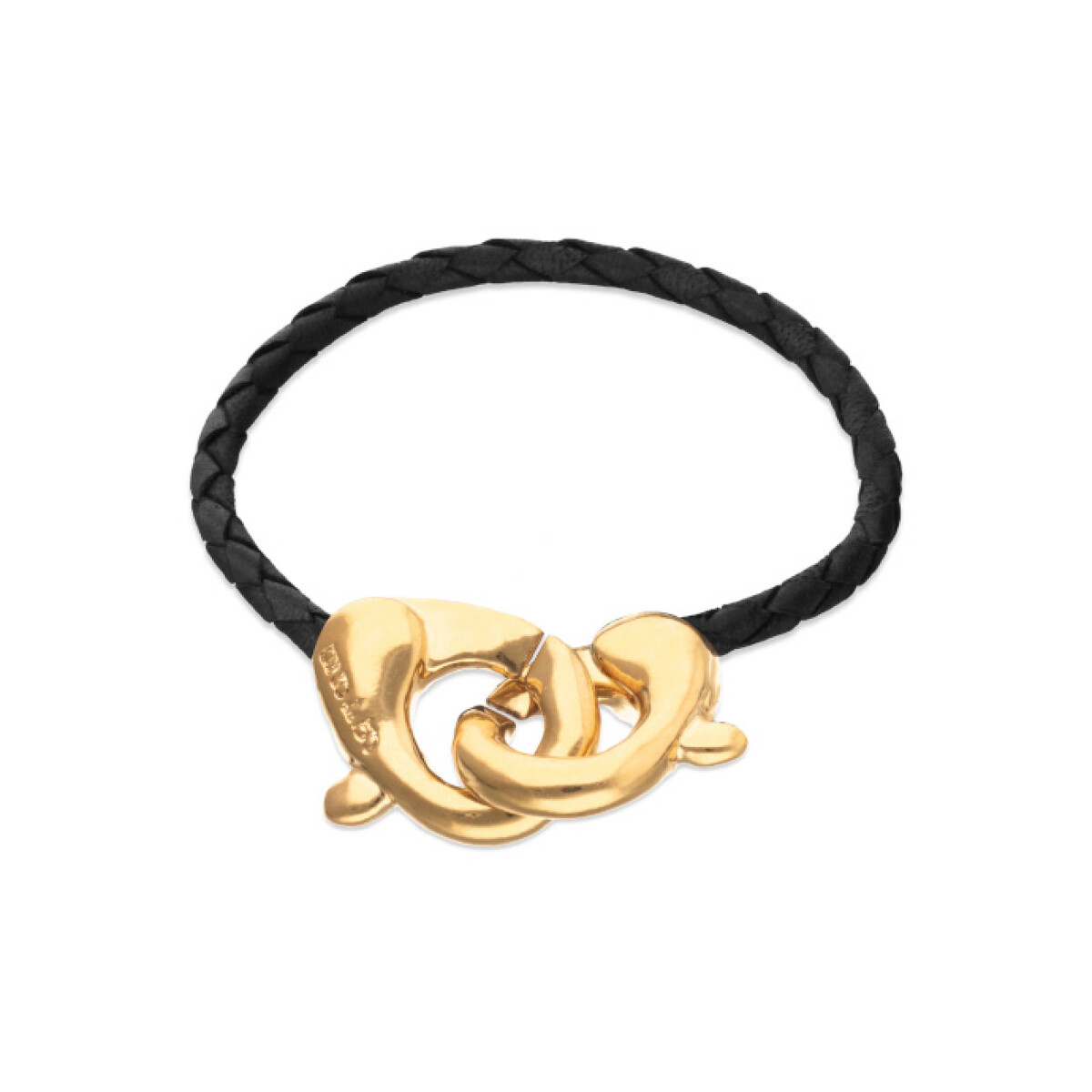 PULSERA DE CUERO NEGRO CON MOSQUETÓN ENTRELAZADO BAÑADO EN ORO 18K - Pulsera 
