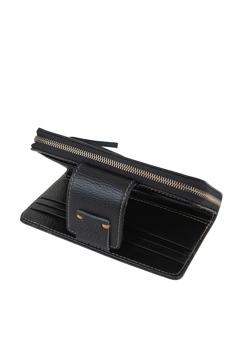 Monedero con tarjetero y costura a mano Negro