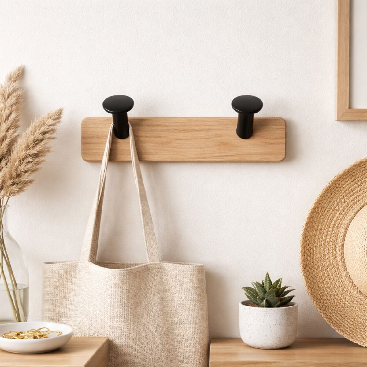 Perchero de Pared Mdf 2 Ganchos - Negro 