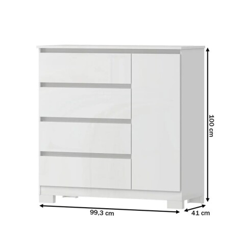 Comoda Cajonera Vega para Dormitorio 4 Cajones con Rieles Telescópicos y 1 Puerta - Blanco Comoda Cajonera Vega para Dormitorio 4 Cajones con Rieles Telescópicos y 1 Puerta - Blanco