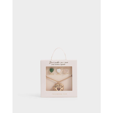 Set De Cadena Con Relicario Y Piedras Dorado