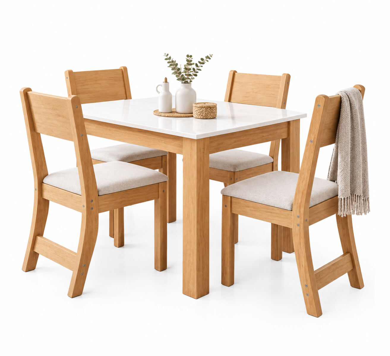 JUEGO DE COMEDOR MESA Y 4 SILLAS CON ASIENTO TAPIZADO 