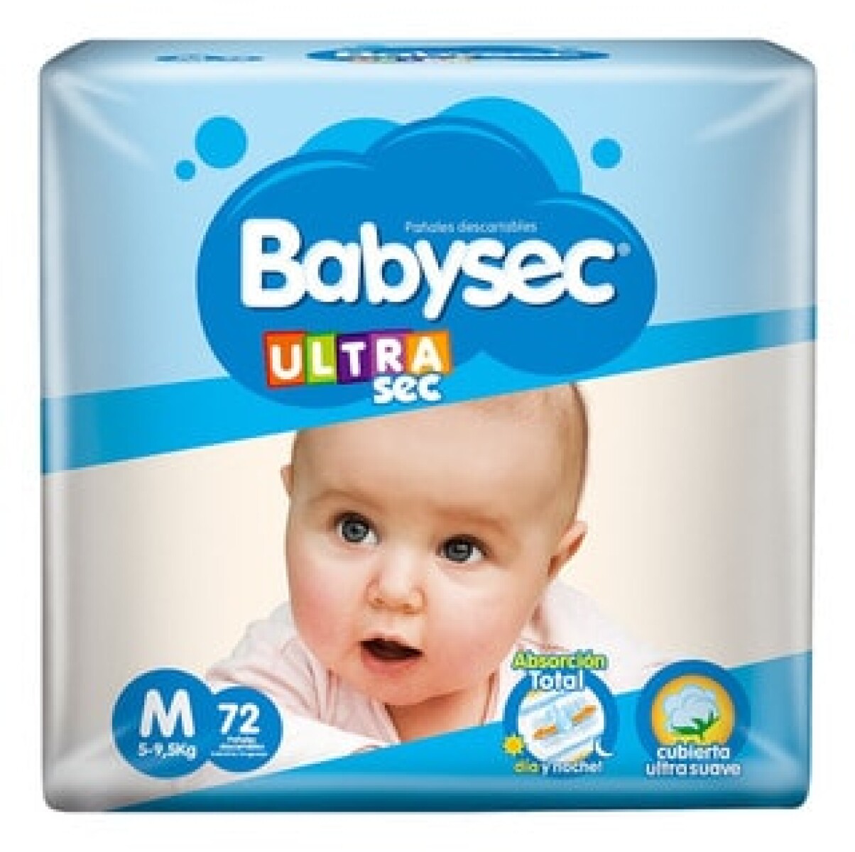 Pañales Babysec Ultrasec M 72 Unidades + Toallitas 