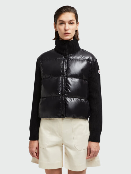 Moncler - Cárdigan de Lana Acolchado Negro