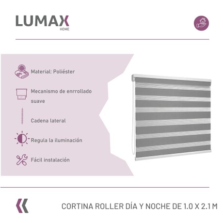 Cortina Roller Día Y Noche Lumax 1.0 X 2.1 M Gran Calidad Gris