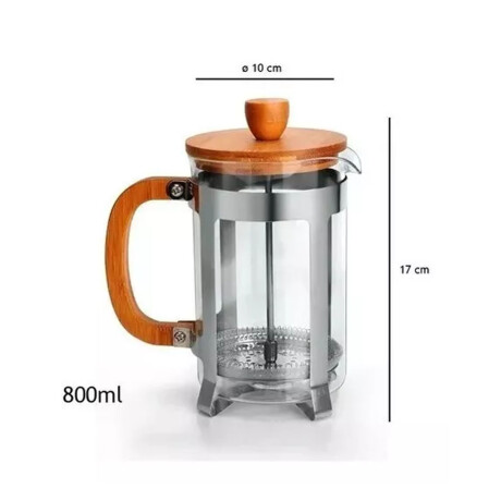 Cafetera Tetera Prensa Francesa 800Ml en Acero Vidrio Bambú Natural