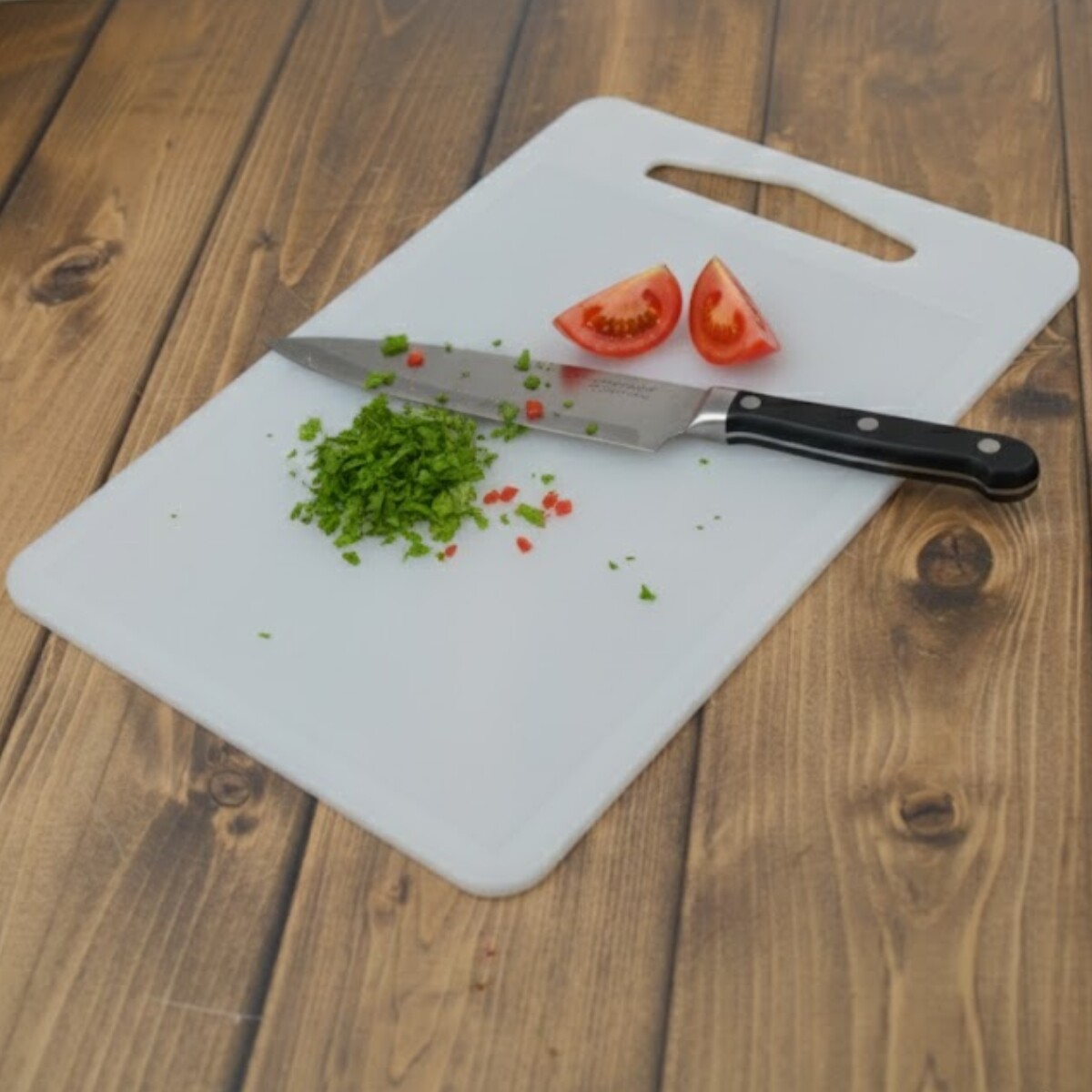 Tabla de picar chica con canaleta de plástico - BLANCO 