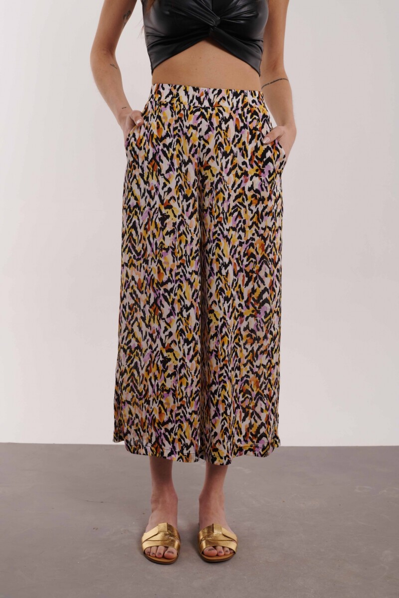 PANTALÓN NOOR ESTAMPADO NEGRO Y LILA