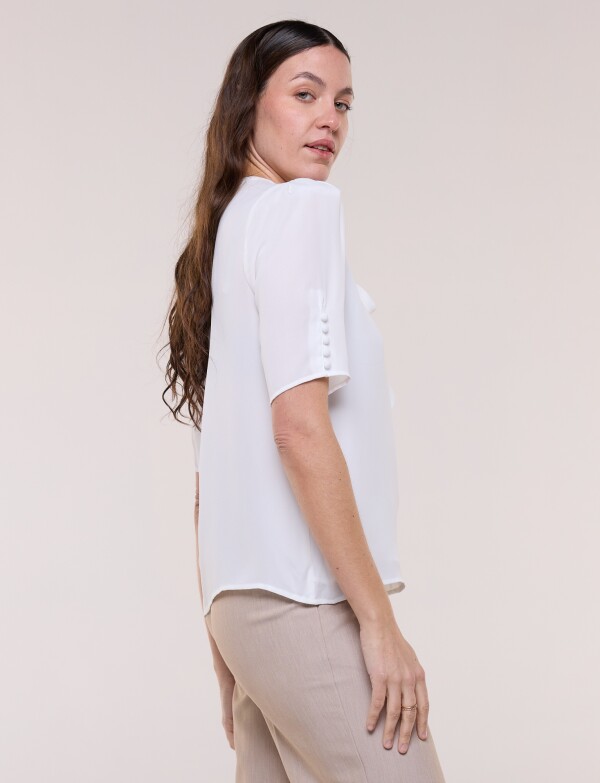 Blusa Lazo Con Mangas Abotonadas BLANCO