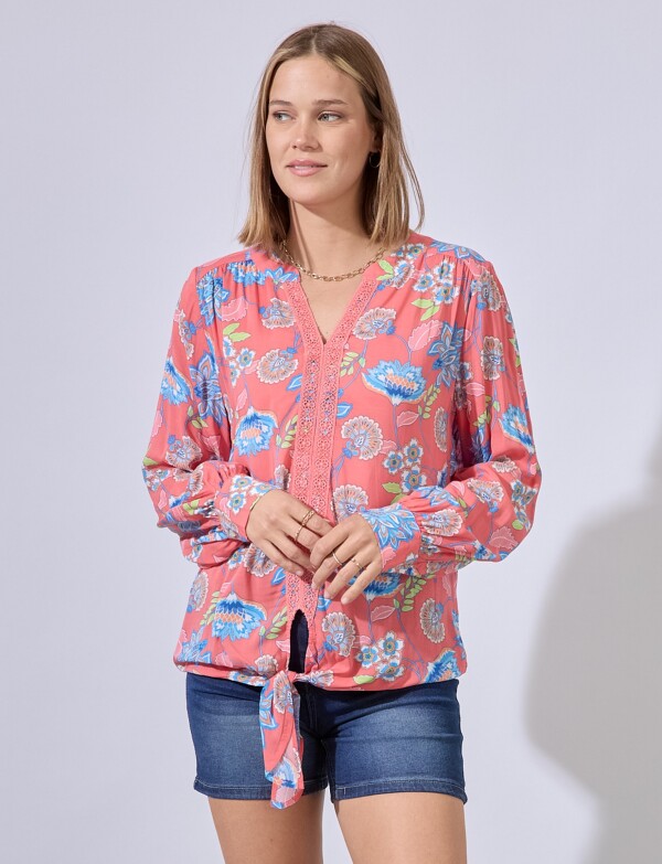 Blusa Puntilla Nudo CORAL/MULTI