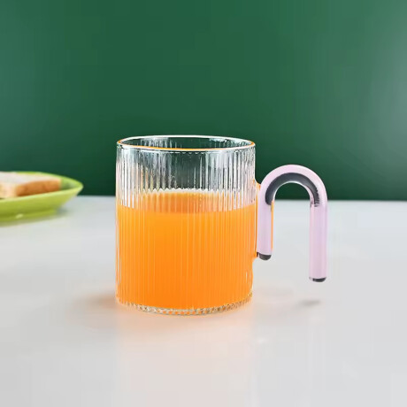 Taza facetada de vidrio con asa de color - 350ml Rosado