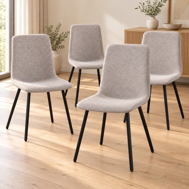 PACK x4 SILLA DE COMEDOR TAPIZADA EN TELA CON RESPALDO ALTO SIN APOYABRAZOS BEIGE