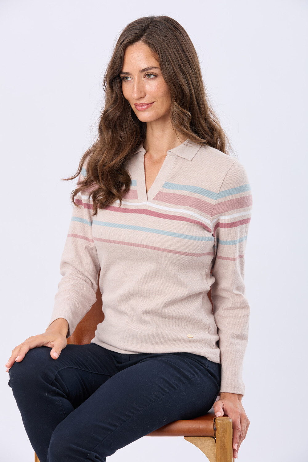 REMERA POLO RAYADA Beige