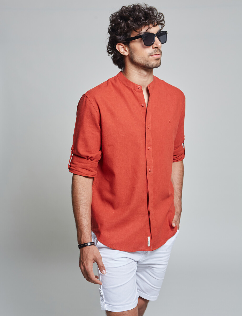 Camisa m/c lino lisa ladrillo