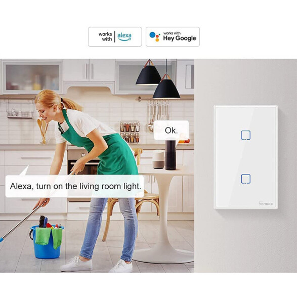 Plaqueta inteligente WIFI blanca 2 int + RF SONOFF SO0055
