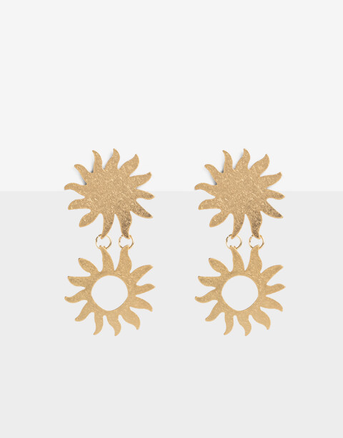 Aros Colgantes Largos Metal Aros Largos Chapones Sol - Dorado Oro Amarillo