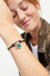 PULSERA DE BOLAS EN ALEACIÓN DE METALES BAÑADAS EN PLATA DE LEY CON CUERO Y CRISTAL DE MURANO VERDE Pulsera