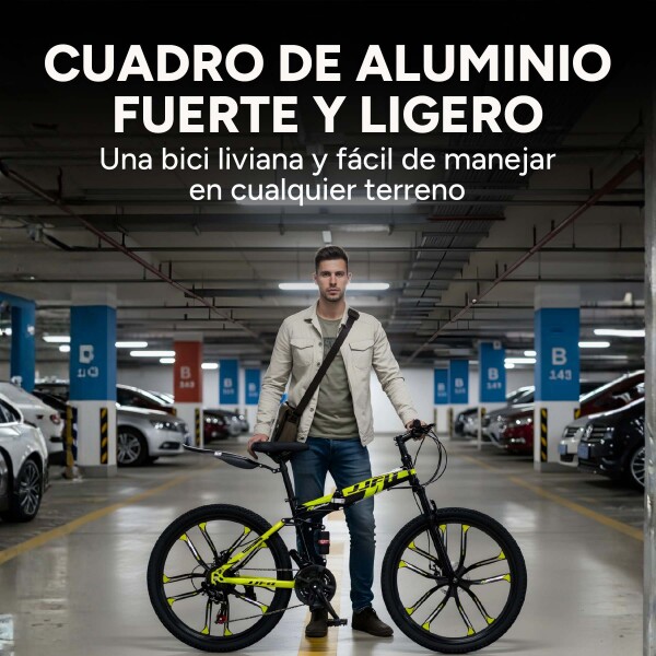 Bicicleta JJFH Rod 26 Doble Suspensión Plegable Freno Disco Color Amarillo Fluor