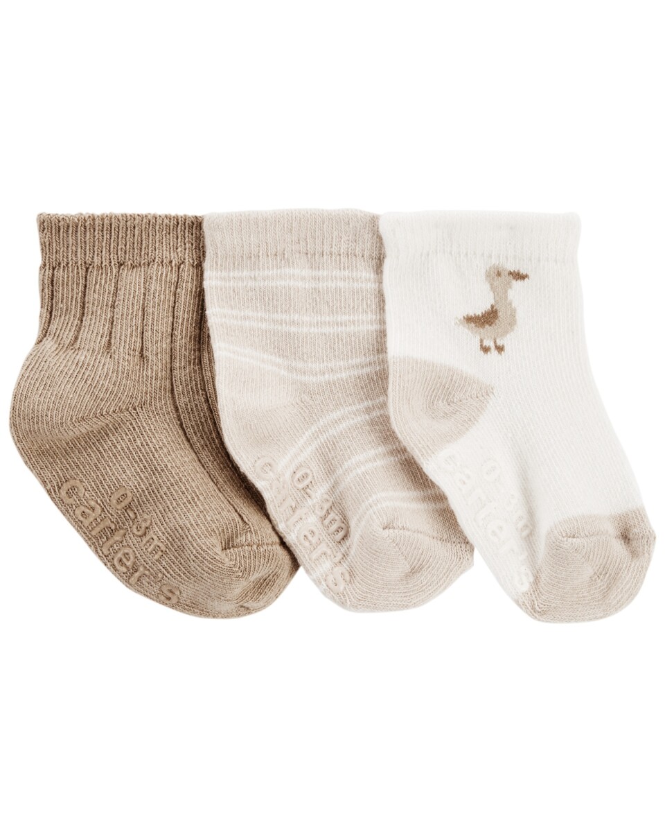 Pack tres pares de medias de algodón, beiges, diseño pato 