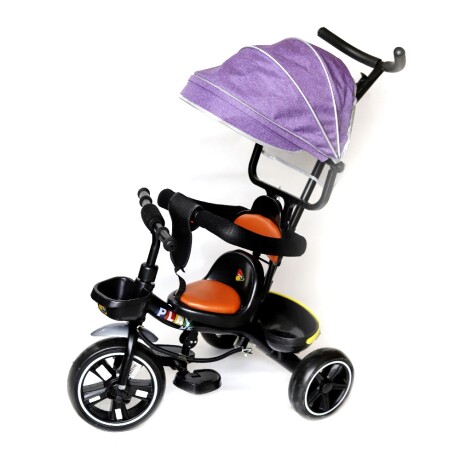 Triciclo Coche Infantil c/ Guía Volante y Capota Diseño Liso Violeta