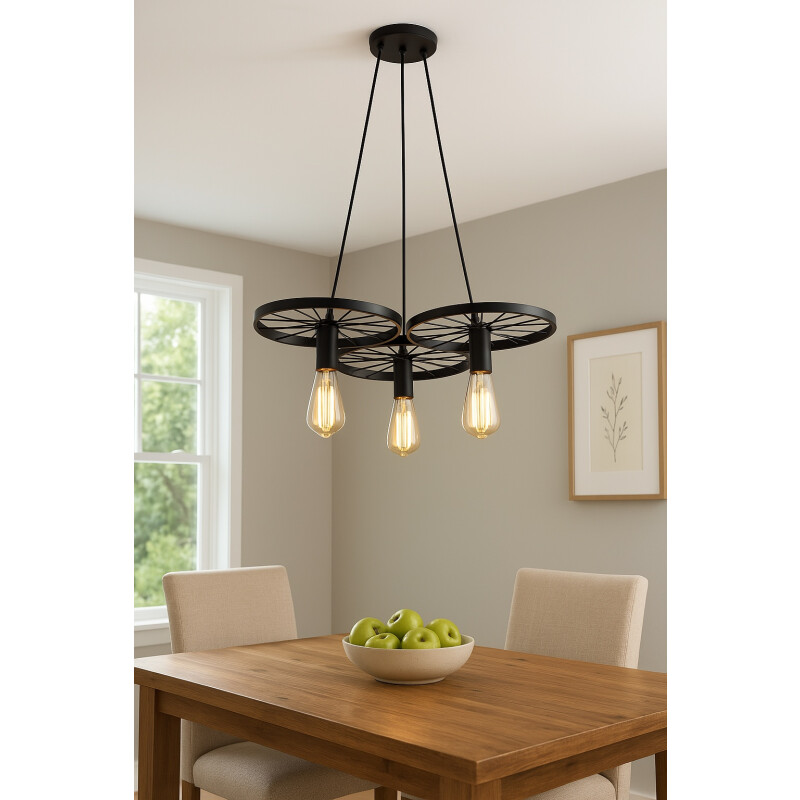 Lampara Colgante Techo Retro Decorativo Ruedas Vintage Led Negro