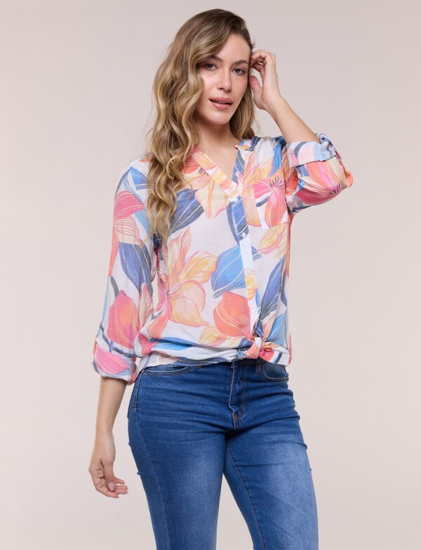 Blusa Botones Nudo MULTI/ANARANJADO