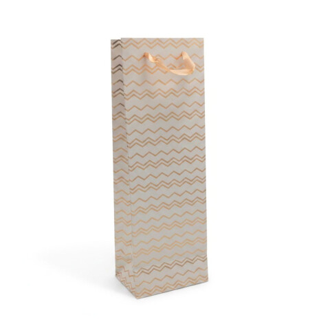 Bolsa de Papel Para Botella con Diseño Zig Zag Blanco con Dorado