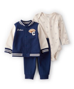 Set tres piezas de algodón, campera, pantalón y body Sin color