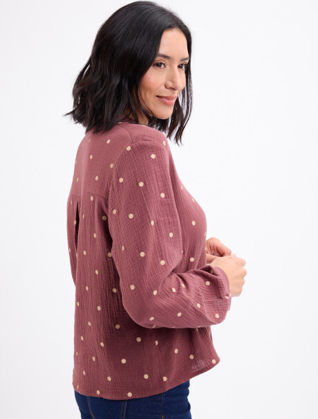 Blusa cuello mao lunares malva