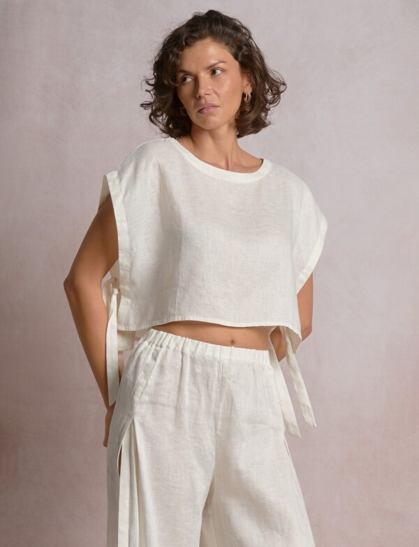 Blusa Holgada De Lino Con Ajuste Lateral CRUDO