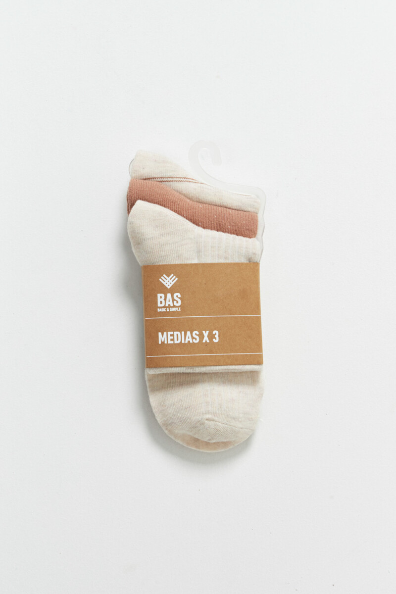 Pack x3 media caña Beige Melange Lunares