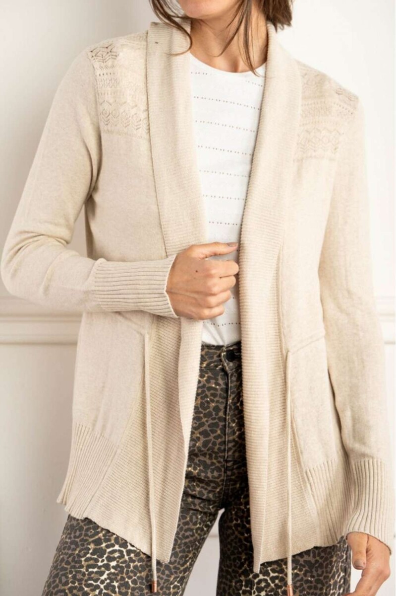 Cardigan C/solapa Algodon Elastano - Beige Melange 