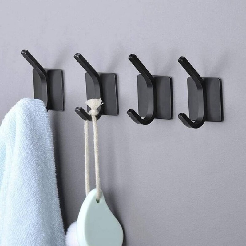 Gancho autoadhesivo doble acero inoxidable para pared negro