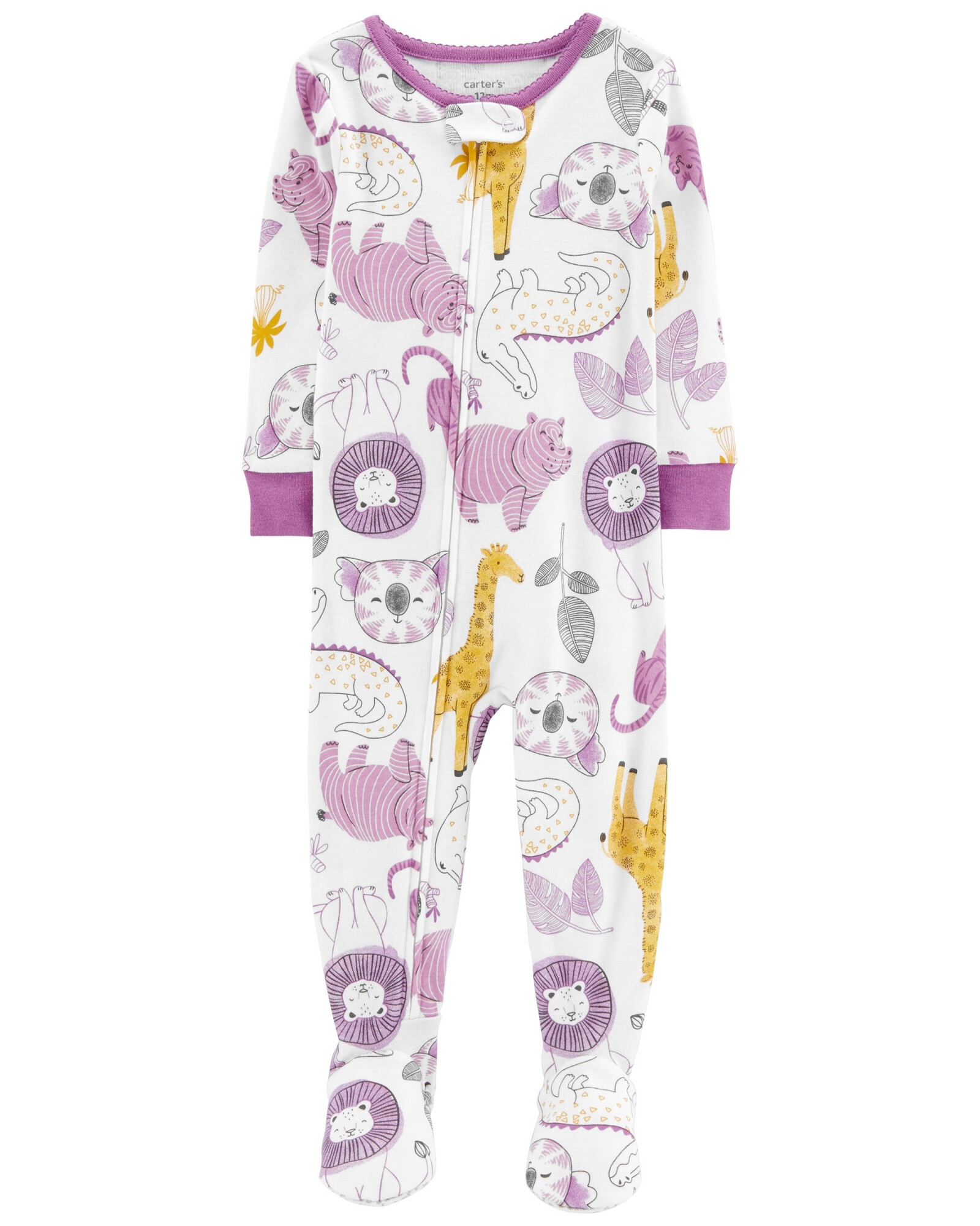 Pijama una pieza de algodón, con pie, diseño safari Sin color