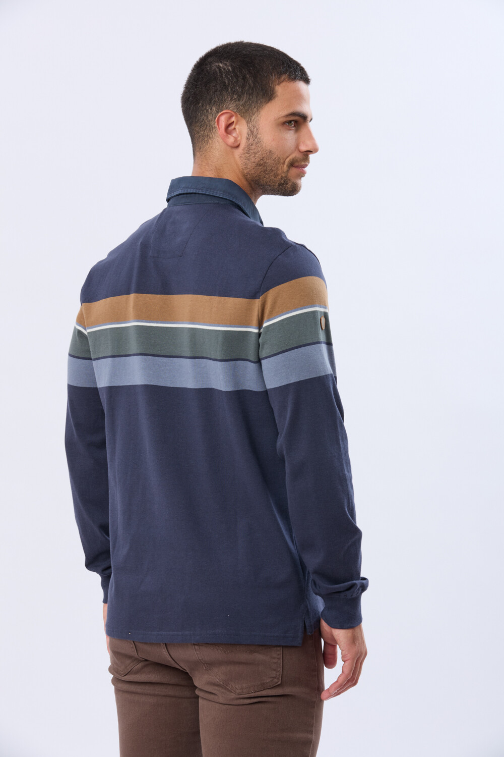 REMERA POLO RAYADA EN ALGODÓN Azul