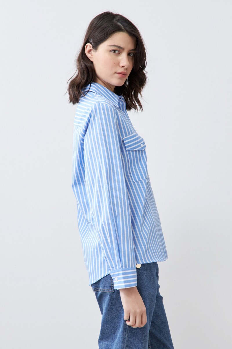 Camisa rayada manga larga celeste