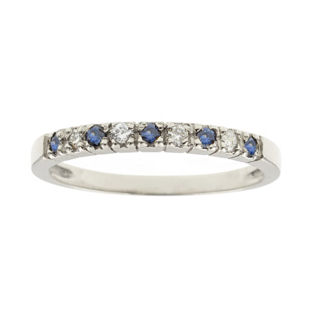 Anillo Alternancia de oro blanco 18k con zafiros y brillantes Anillo Alternancia de oro blanco 18k con zafiros y brillantes