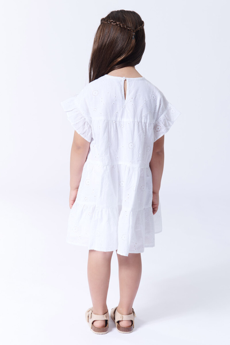 Vestido broderie manga volados Blanco
