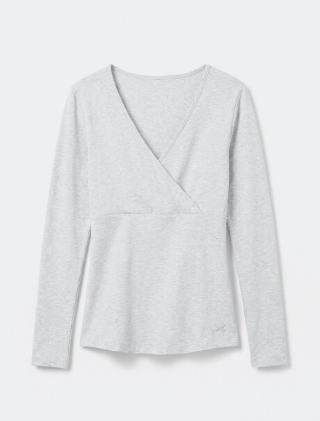 BLUSA CRUZADA DE MANGA LARGA CON CUELLO EN V GRIS
