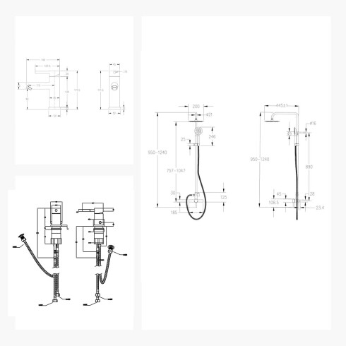 JUEGO DE GRIFERIA LAVATORIO BAJO BARRAL EXTERIOR BIDET SERIE RIONE 000