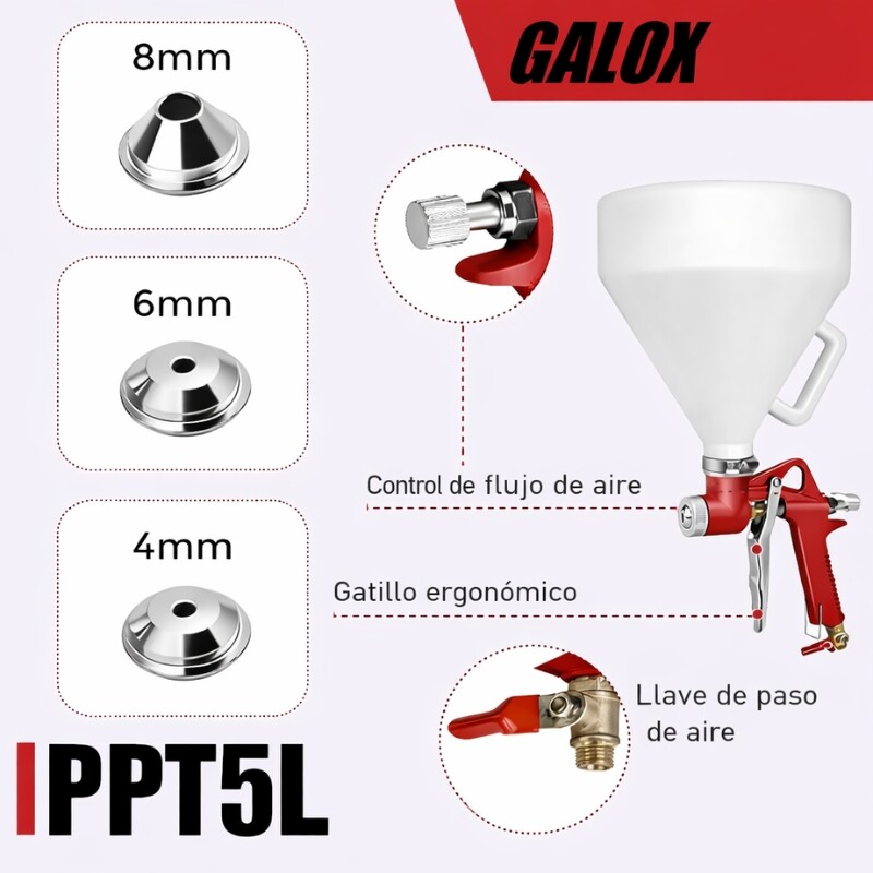 GALOX PISTOLA PARA TEXTURAS PANTHER 5 LITROS TOLVA PLÁSTICA Galox Pistola Para Texturas Panther 5 Litros Tolva Plástica