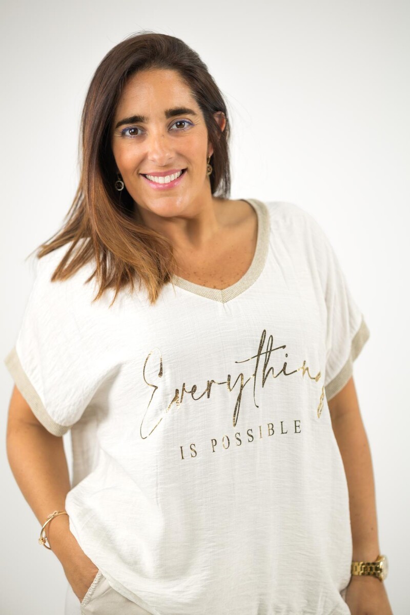 Blusa viscosa con lurex dorado - Beige 